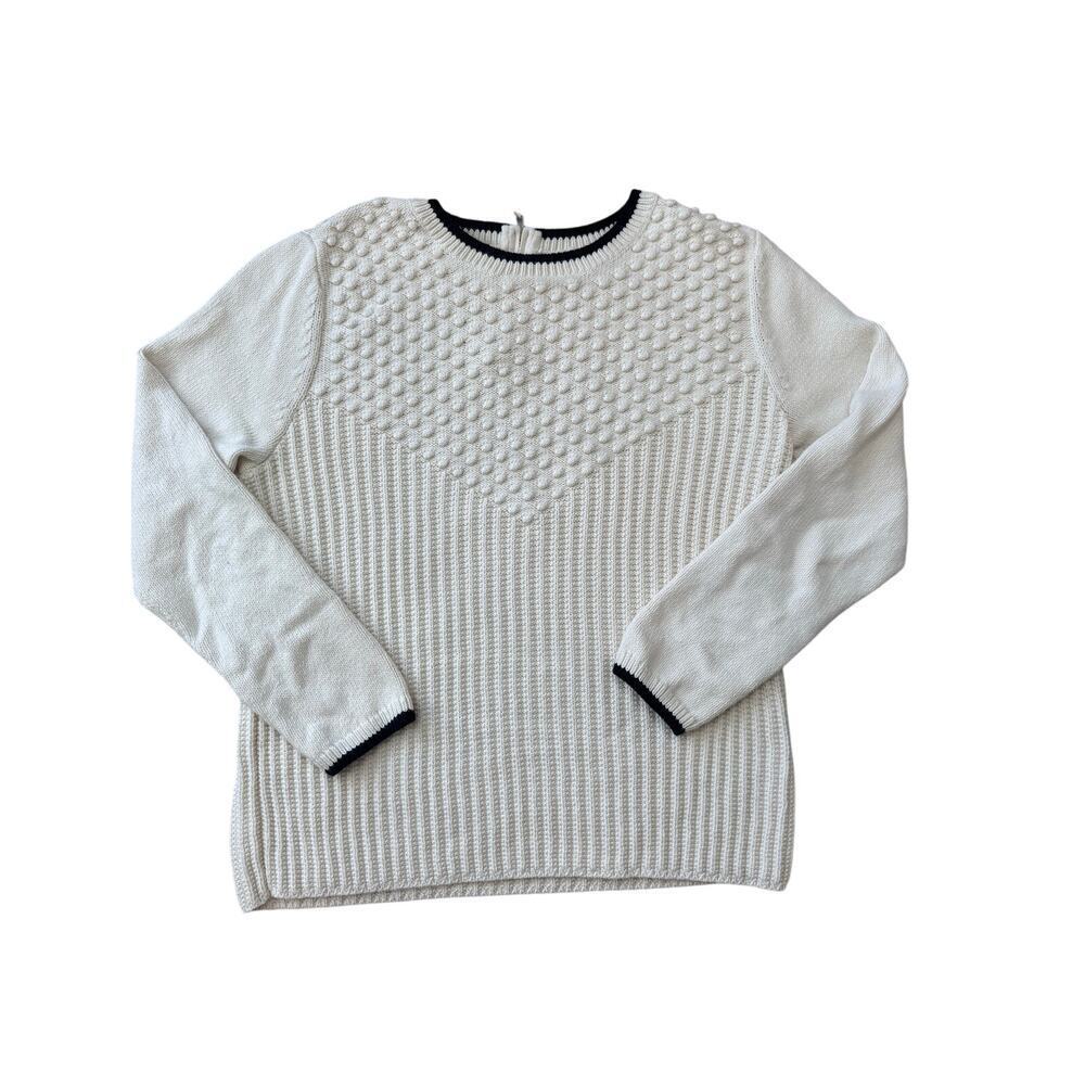 TALBOTS Cream 100% Cotton sweater, size women's Large Petite Crewneck